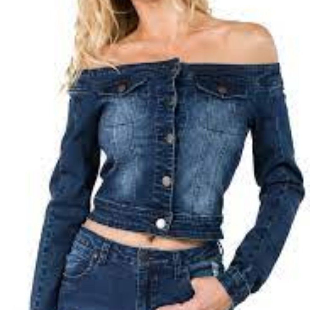Denim Jacket Off the shoulder crop top jacket small